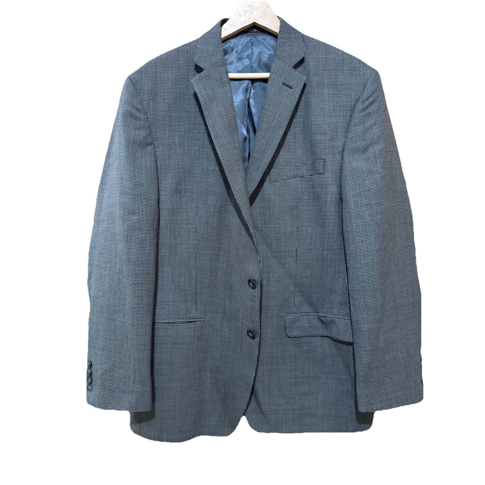 Calvin Klein Men's Sport Coat Blazer 42R Gray 100% Wool Checked Pattern EUC